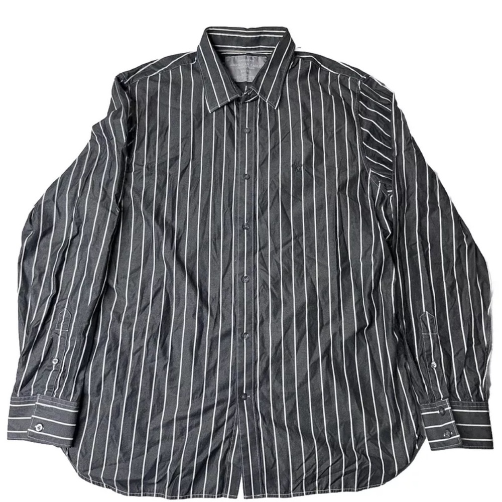 Men’s XL American Eagle Outfitters Black White Striped Shirt Vintage Fit